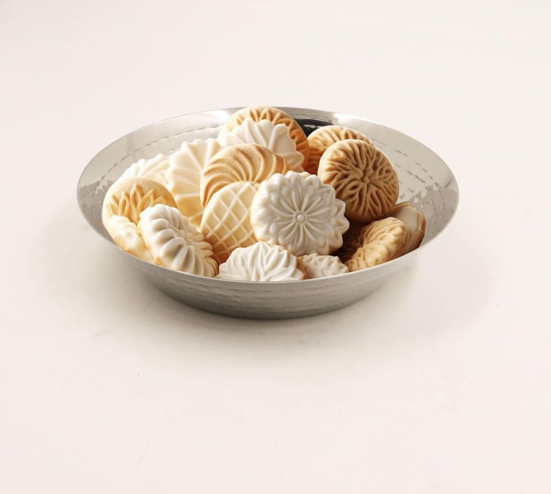 Spillbox Stainless Steel Hammered Parat |Quarter | Snack |Nasta | Dessert Set| Side Dish Plate |Mirror Finish| BPA Free- Hammered Parat Plate (Large) - Image 2