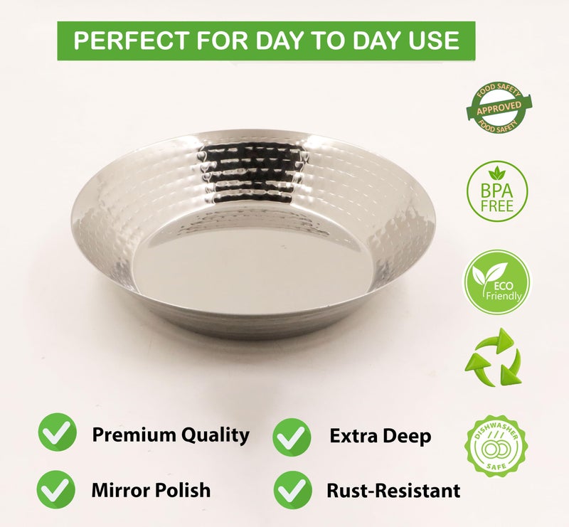 Spillbox Stainless Steel Hammered Parat |Quarter | Snack |Nasta | Dessert Set| Side Dish Plate |Mirror Finish| BPA Free- Hammered Parat Plate (Large) - Image 5