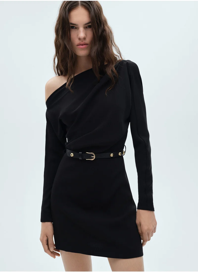 MANGO Belted Asymmetric Dress