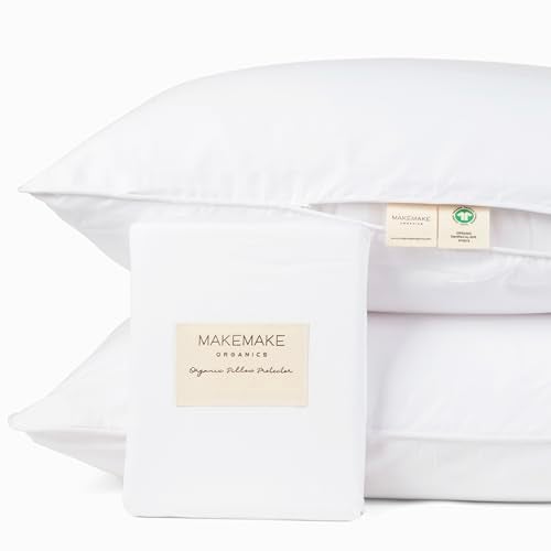 Makemake Organics Organic Cotton Youth Pillowcase Set of 2 GOTS Certified Organic Cotton Pillow Cases Zippered Breathable Fits 14x20 Youth Junior 16x22 Bright White