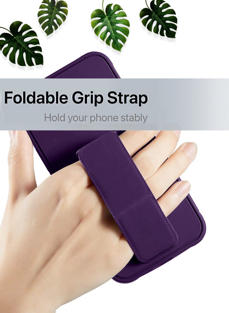 Wtech Apple iPhone 16 2024 Hand Grip Foldable Magnetic Kickstand Wrist Strap Finger Grip with Built-in Iron Case Cover - Eggplant Purple - Image 2