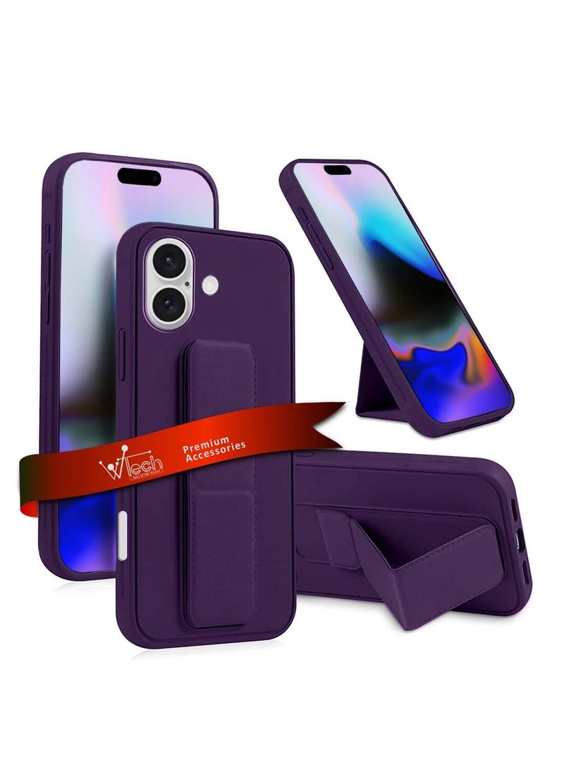 Wtech Apple iPhone 16 2024 Hand Grip Foldable Magnetic Kickstand Wrist Strap Finger Grip with Built-in Iron Case Cover - Eggplant Purple - Image 1