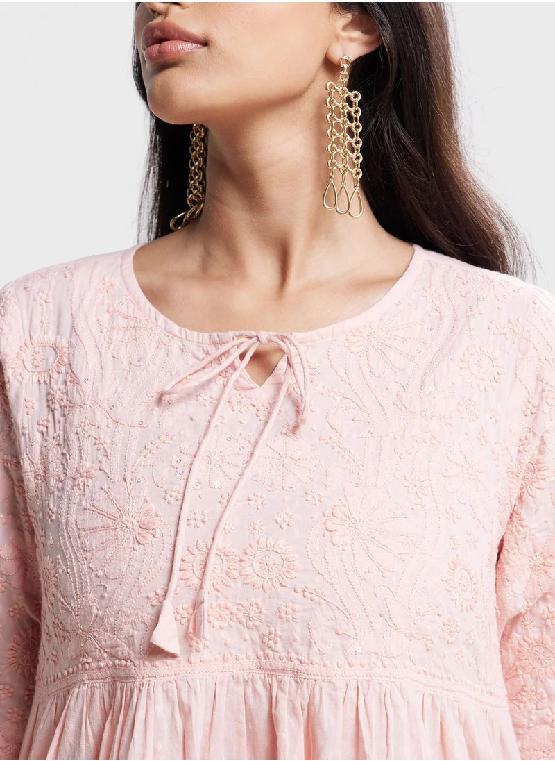 فاب انديا Drawstring Detail Embroidred Tunic