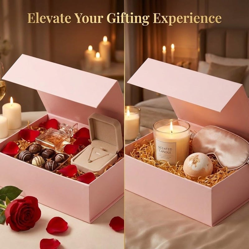 Rsgift Pink Gift Box with Satin Ribbon Collapsible 11x7.8x3.5 Inches Gift Box with Magnetic Closure Matte Textured Finish Box for Wedding Gifts. - Image 3