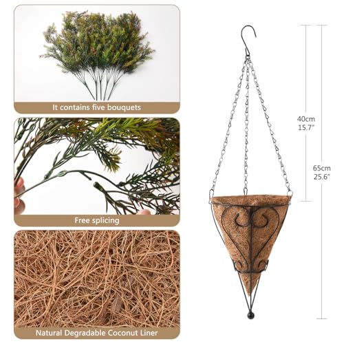 ZFProcess Artificial Faux Hanging Plants Basket for Spring Outdoor Decoration, Fake Seaweed Plant UV Resistant Look Real for Outside Porch Home Patio Balcony Yard(Brownish Green) - Image 2