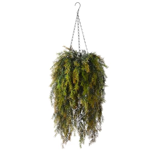 ZFProcess Artificial Faux Hanging Plants Basket for Spring Outdoor Decoration, Fake Seaweed Plant UV Resistant Look Real for Outside Porch Home Patio Balcony Yard(Brownish Green) - Image 1