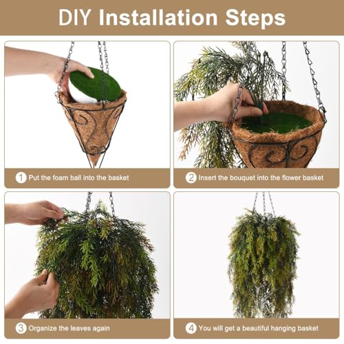 ZFProcess Artificial Faux Hanging Plants Basket for Spring Outdoor Decoration, Fake Seaweed Plant UV Resistant Look Real for Outside Porch Home Patio Balcony Yard(Brownish Green) - Image 3