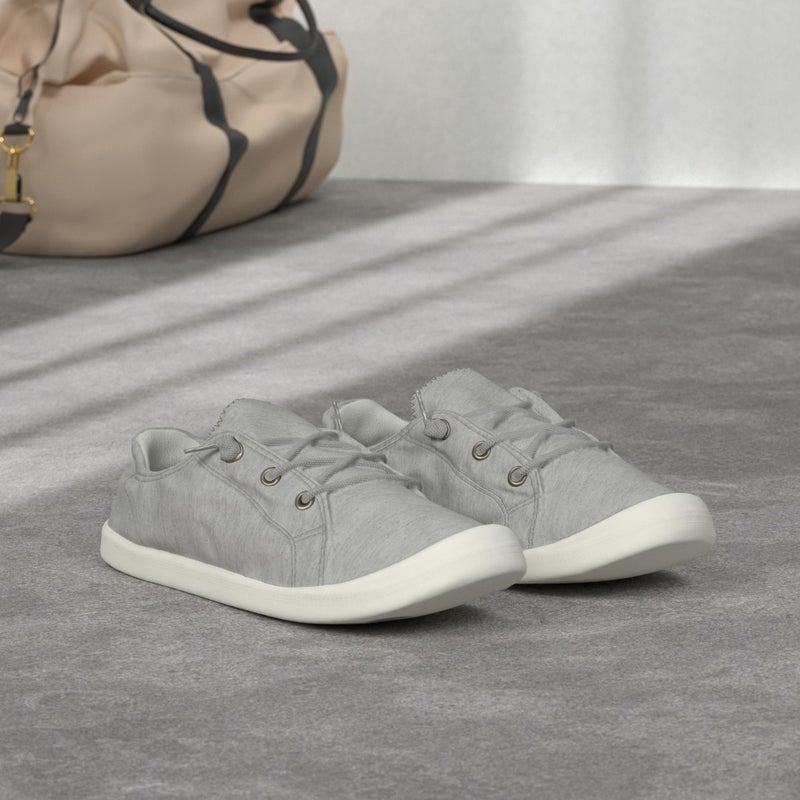 FUNKYMONKEY Women's Canvas Sneakers Flat Lace-Up Casual Shoes Lightweight Comfortable Breathable Walking Shoes for Everyday Wear (11 M US, Grey/JD) - Image 2