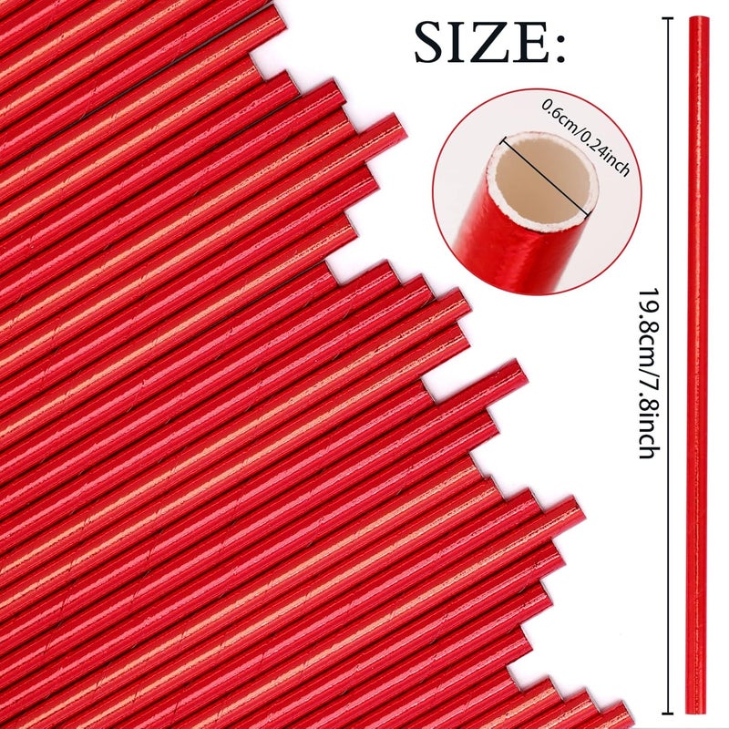 Visen 100 Pack Red Paper Straws,Biodegradable Red Straws,Disposable Paper Drinking Straws,Cake Pop Sticks,Foil Paper Straws for Birthday Bridal/Baby Shower Wedding Party Supplies Decorations - Image 2