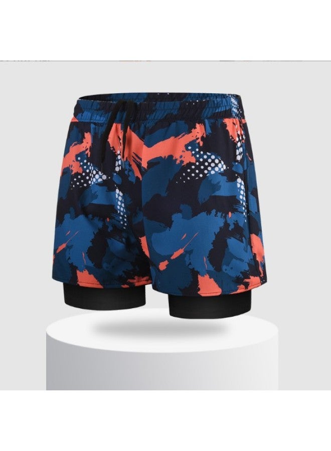 Loquat Anti-embarrassment Double-layer Swimming Trunks Printed Adult Men's Swimming Trunks Comfortable Boxers Plus Size Men's Swimming Trunks-Color:8802-5- - Image 1