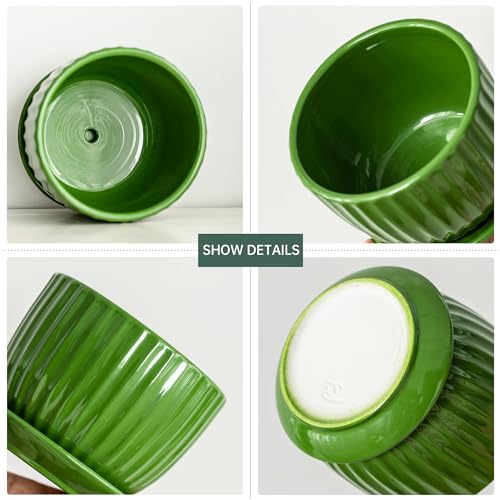 Ton Sin Ceramic Plant Pots,4"+5"+6" Inch,Green Flower Pots with Drainage Holes and Tray,Indoor Planters for Plants Pots,Home Office Decoration GIF for Plants,Succulent Pot Set of 3 - Image 4