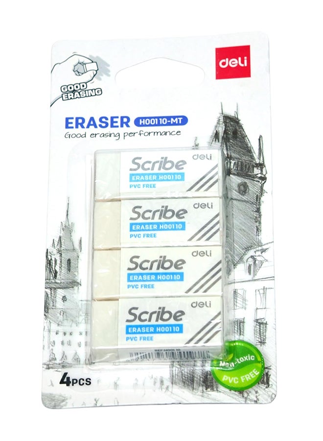 DELI ERASER 40×17×12MM (4PCS/BLISTER) WHITE EH00110-MT - Image 2