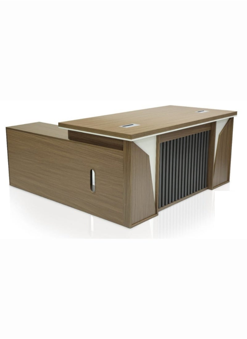 KARNAK Modern Wooden L-shaped executive Desk with Locker Drawer and Door OAK WHITE 160 Cm Right Side  - Image 1