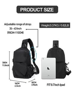 Black Sling Crossbody Backpack Shoulder Bag for Men Women, Lightweight One Strap  Backpack Sling Bag Backpack for Hiking Walking Biking Travel Cycling USB  Charger Port-Nylon 