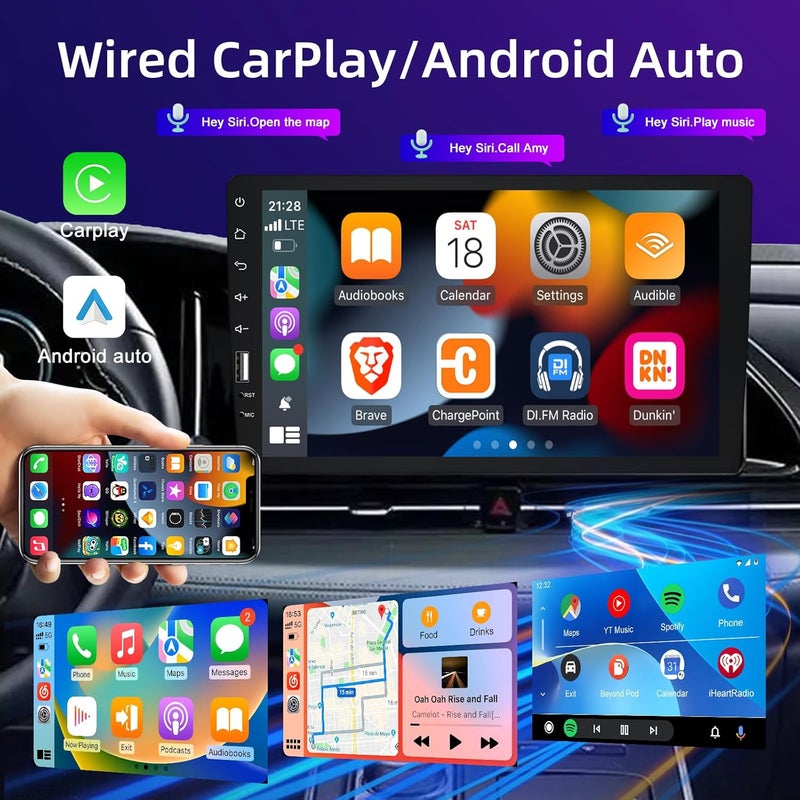 NHOPEEW 9-Inch Single Din Touchscreen Car Stereo with Apple Carplay, Android Auto, and Backup Camera - Image 2
