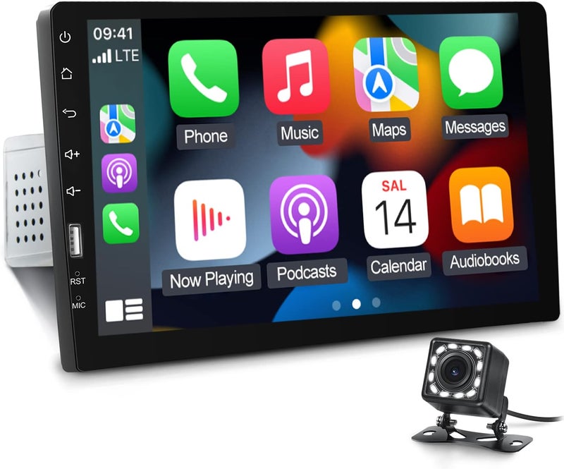 NHOPEEW 9-Inch Single Din Touchscreen Car Stereo with Apple Carplay, Android Auto, and Backup Camera - Image 1