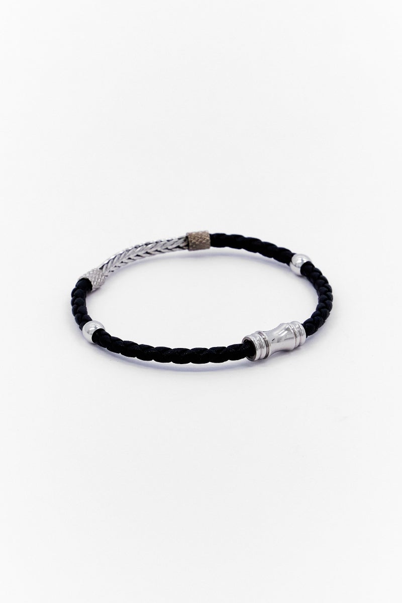 Steeltime Men Braided Leather Stainless Steel Wheat Chain Id Bracelet, Multicolor - Image 2