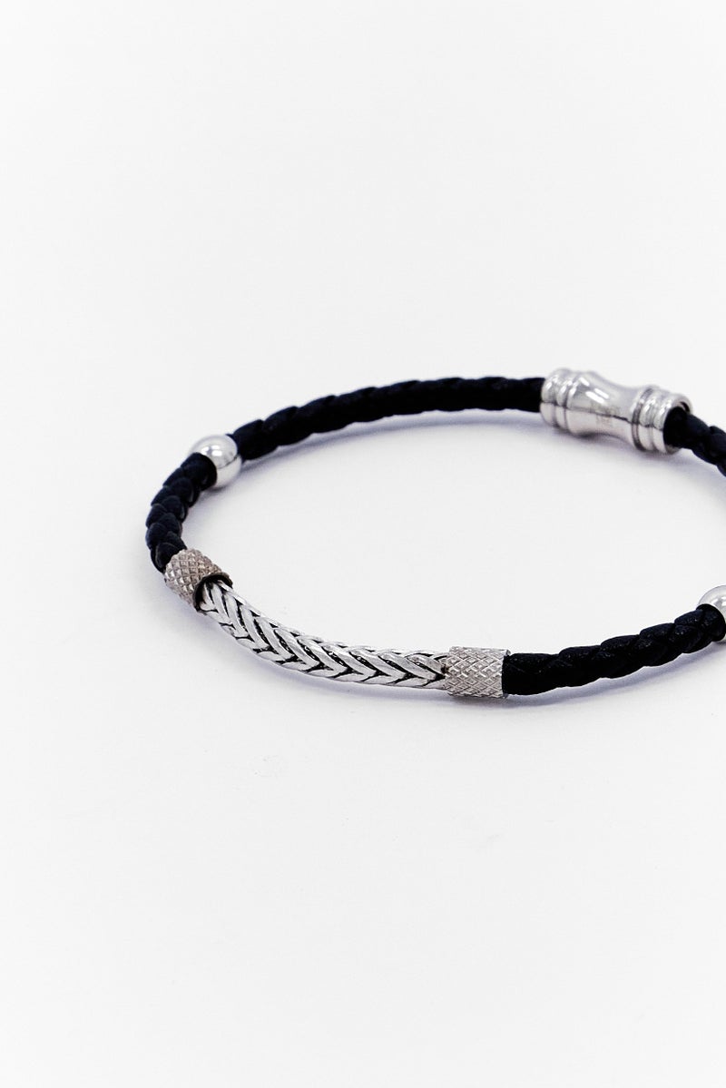Steeltime Men Braided Leather Stainless Steel Wheat Chain Id Bracelet, Multicolor - Image 3