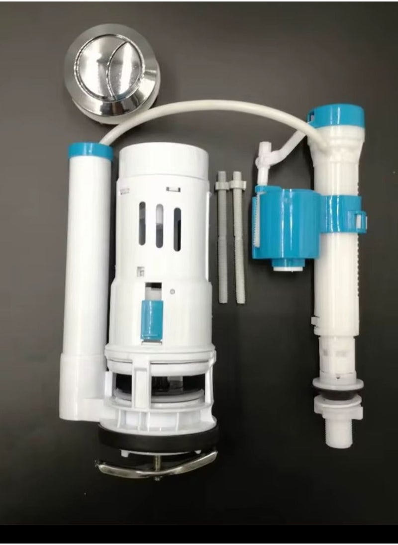 Kana 24 CM Water-Saving Plastic Dual Flush Valve, Water tank fitting, Flush Siphon 6-11"Fill Valve With Toilet Repair Kit Abs Push Chrome Plated Button For Tank Commode Fixed Together Commode Cistern Fitting  - Image 2