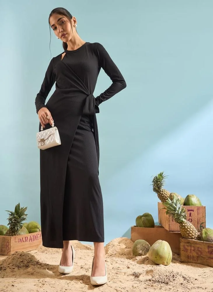 Panit PANIT Ribbed Bodycon Gown Dress - Black