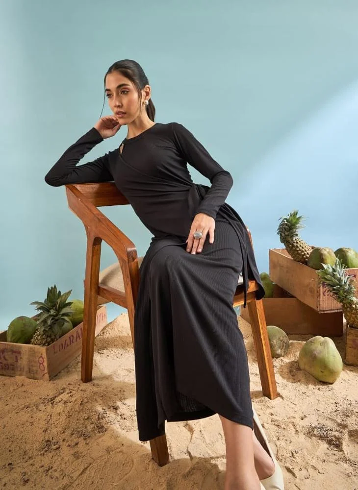 Panit PANIT Ribbed Bodycon Gown Dress - Black