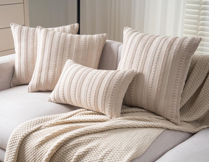 Cethom Boho Throw Pillow Covers 12x20 Inch Set of 2, Farmhouse Decorative Couch Pillow Cases, Beige Accent Pillows of Bed, Sofa Bedroom Living Room Home Decor Cushion Cover - Image 5