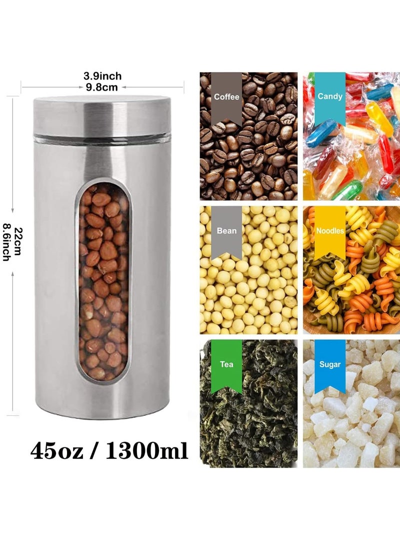 4 piece set Stainless Steel Food Storage Canister Sets with Glass Visible Window & Airtight Lids,Airtight Sugar Coffee Tea Candy Storage Jars，Food Storage Containers Grain Storage Tank (1300ml) - Image 2
