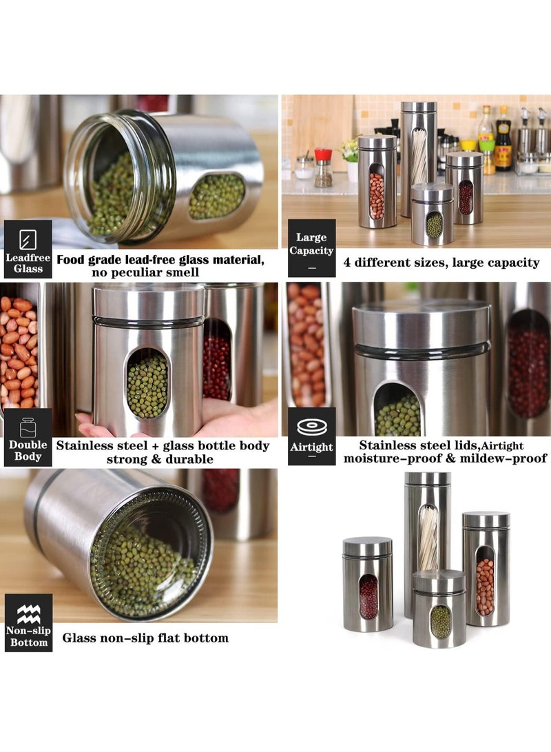 4 piece set Stainless Steel Food Storage Canister Sets with Glass Visible Window & Airtight Lids,Airtight Sugar Coffee Tea Candy Storage Jars，Food Storage Containers Grain Storage Tank (1300ml) - Image 4