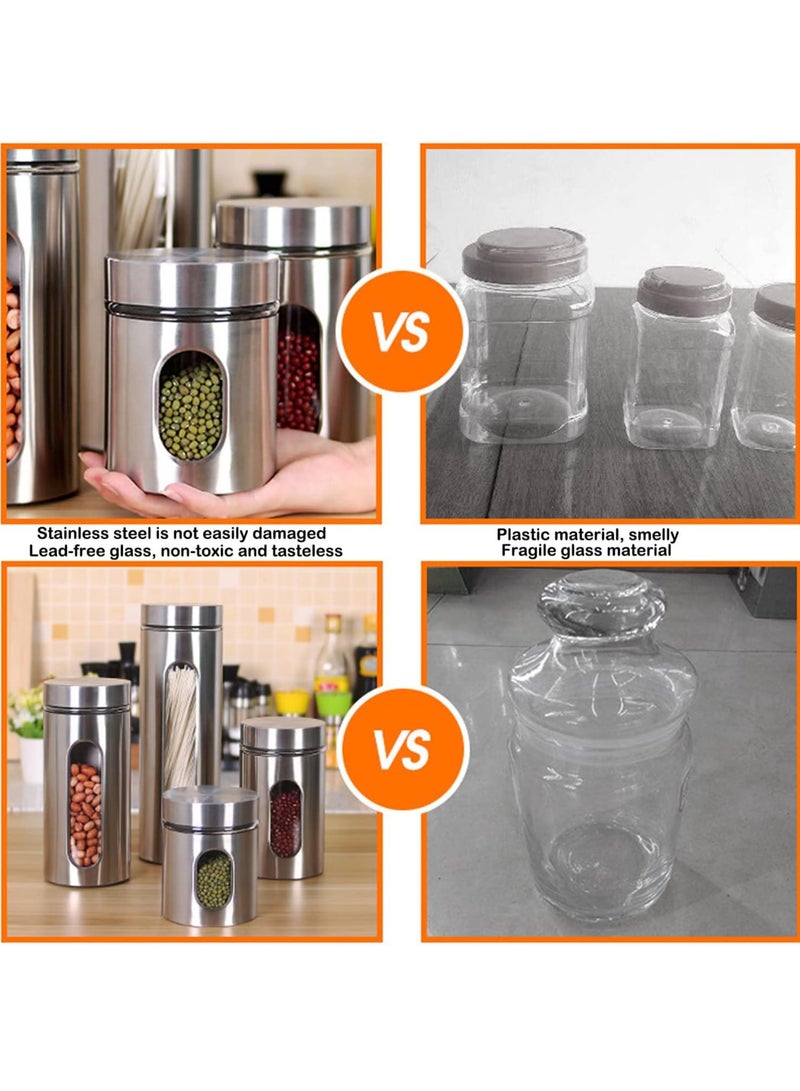 4 piece set Stainless Steel Food Storage Canister Sets with Glass Visible Window & Airtight Lids,Airtight Sugar Coffee Tea Candy Storage Jars，Food Storage Containers Grain Storage Tank (1300ml) - Image 5