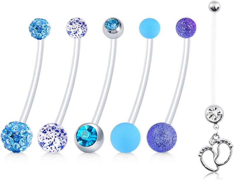 JFORYOU Pregnancy Maternity Flexible Bioplast Long Belly Button Rings Navel Retainer Body Piercing 14G 1&1/2 Inch Length Varied Style - Image 1