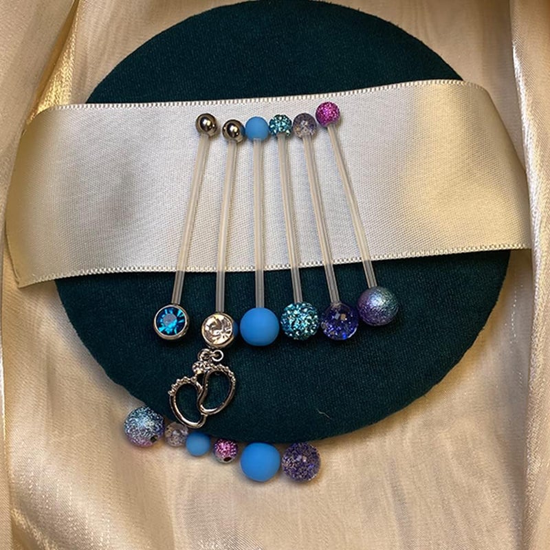 JFORYOU Pregnancy Maternity Flexible Bioplast Long Belly Button Rings Navel Retainer Body Piercing 14G 1&1/2 Inch Length Varied Style - Image 4
