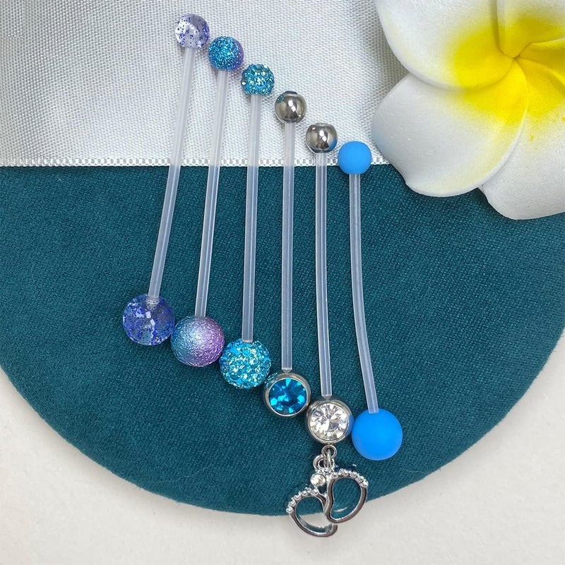 JFORYOU Pregnancy Maternity Flexible Bioplast Long Belly Button Rings Navel Retainer Body Piercing 14G 1&1/2 Inch Length Varied Style - Image 5