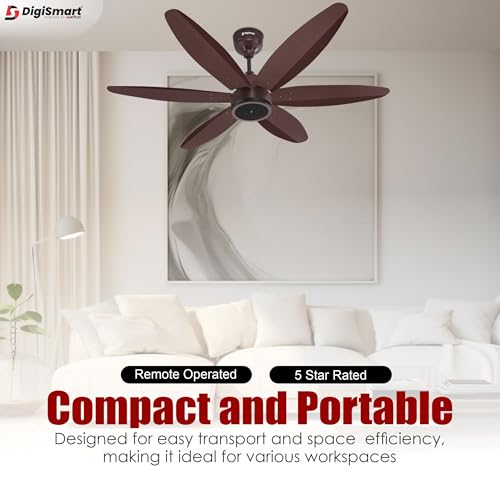 DIGISMART Aeros Hexa Premium series 1200 MM BLDC Motor Fan (28 W) 5 Star Rated|Remote| 6 Blade High Speed Motor Ceiling Fan come with 5 Years warranty (Smoke Brown) | Pack of 1 - Image 2