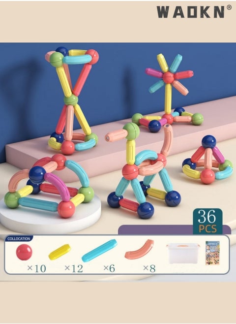 36PCS Magnetic Bar Children's Early Education Puzzle Toys With Varying Shapes Assembled With Large Particles Of Magnetic Blocks Toy Set Storage Box