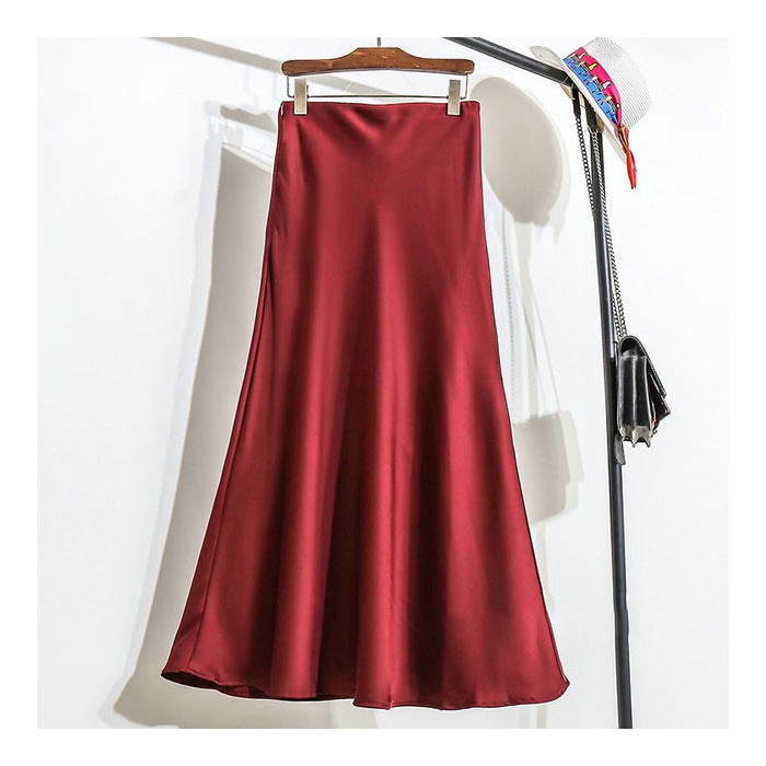 High-Waisted Slimming Long Dress Cracker Khaki French Style Acid-Eaten Silk Skirt For Women Summer New Arrival High-End Feel wine red 
