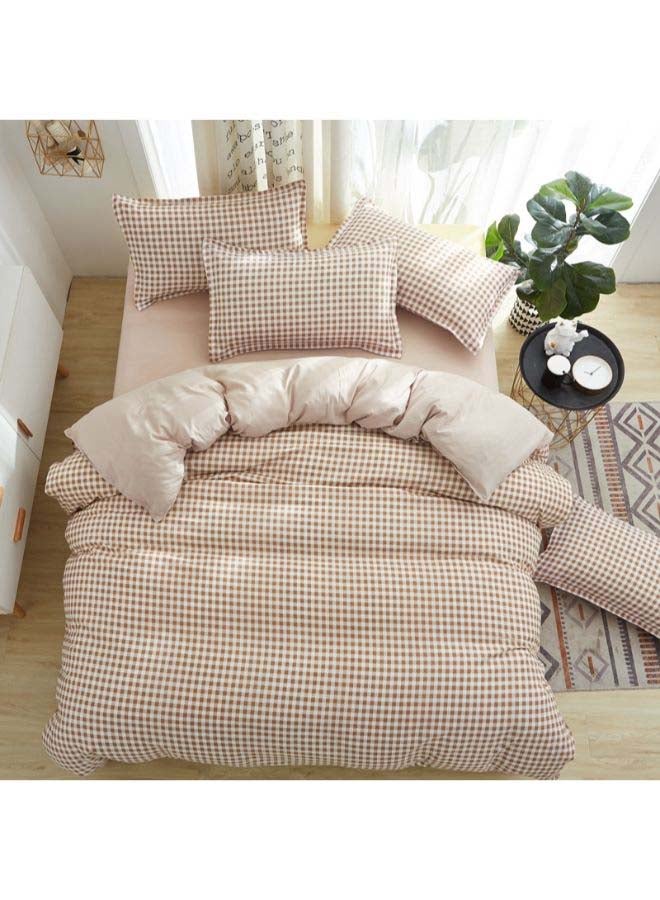 NIBEMINENT 4-Piece European Style Jacquard Duvet Cover Set Polyester Brown/White - Image 1