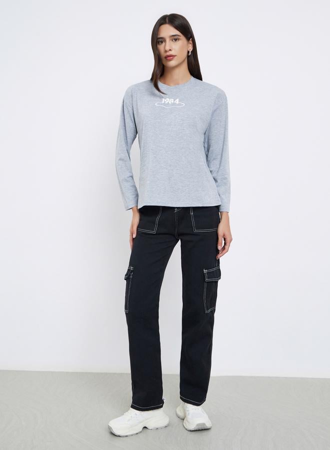 Styli Grey Embroidered Long Sleeve T-Shirt - Image 2