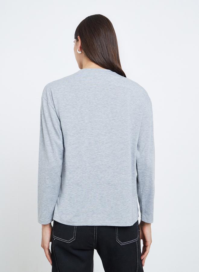 Styli Grey Embroidered Long Sleeve T-Shirt - Image 4