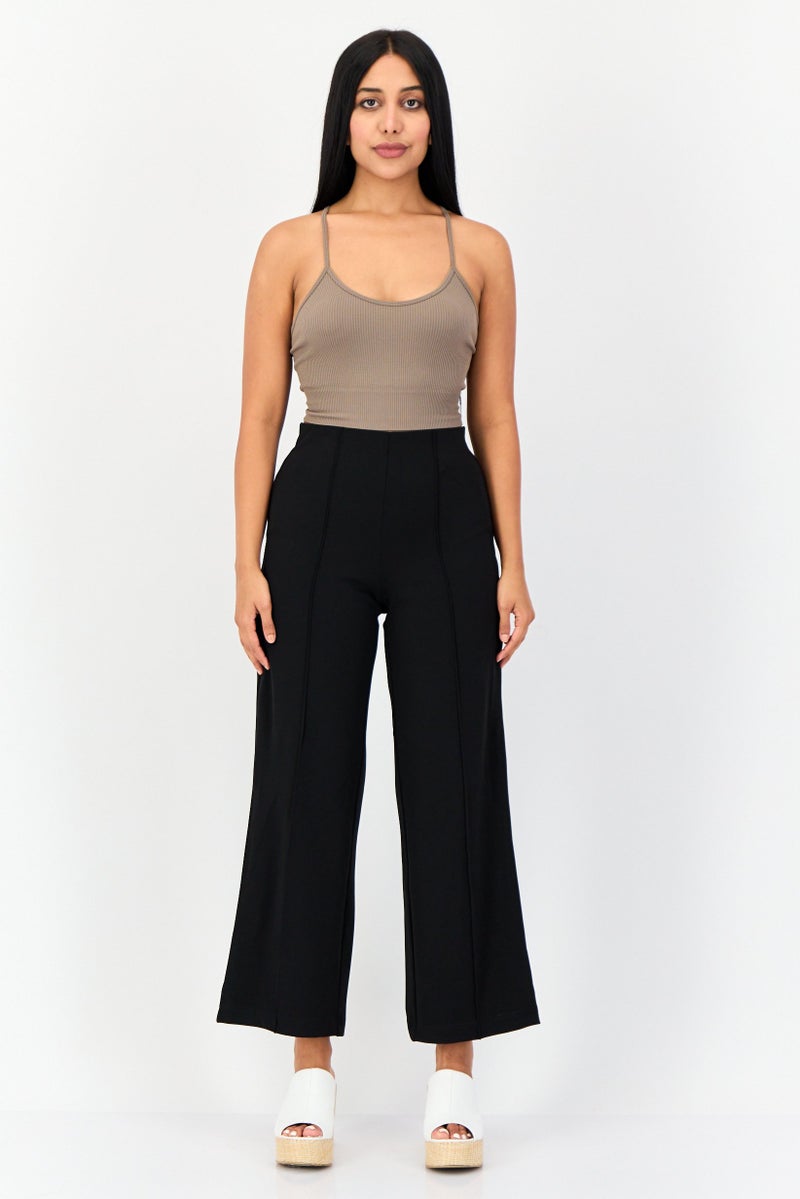 VERO MODA Women Regular Fit Solid 28 Inseam Wide Leg Pants, Black - Image 3