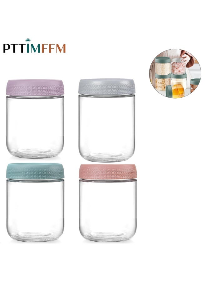 PTTIMFFM 4-Pack Glass Storage Jars with Airtight Lids, Wide Mouth Mason Jars for Overnight Oats, Snacks, Yogurt, Spices, and Sugar, Versatile Food Storage Containers with Lids - Image 1