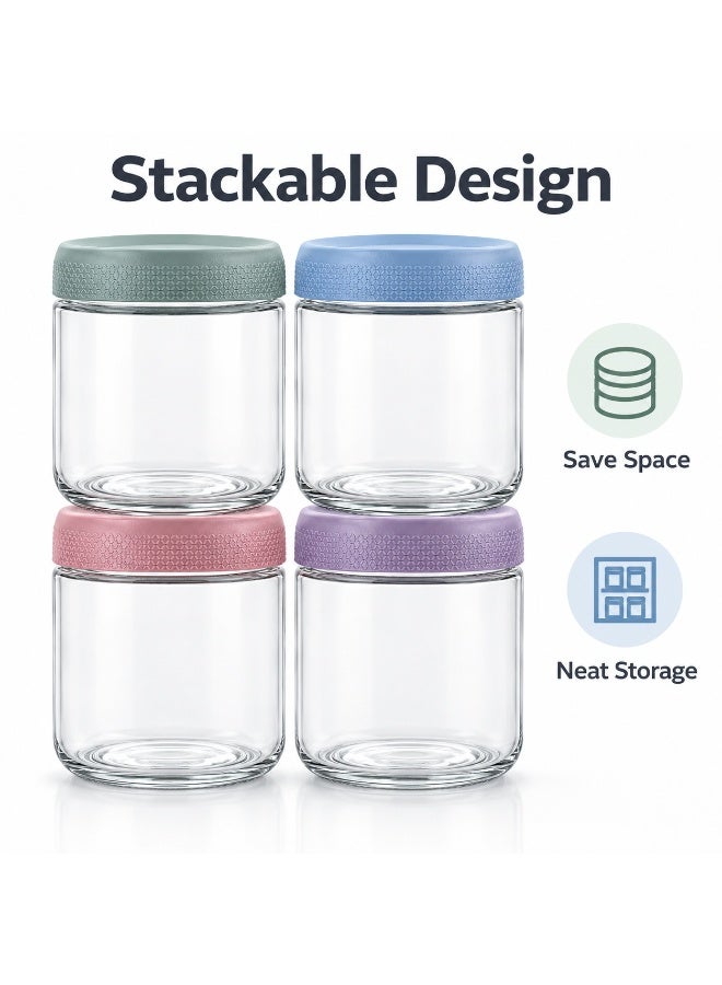 PTTIMFFM 4 PCS Glass Storage Jars Set, Food Storage Containers with Textured Twist Lids, Clear Glass Kitchen Canisters for Coffee Oats Nuts Snacks, Airtight Storage Jars for Pantry Organization and Daily Use - Image 4