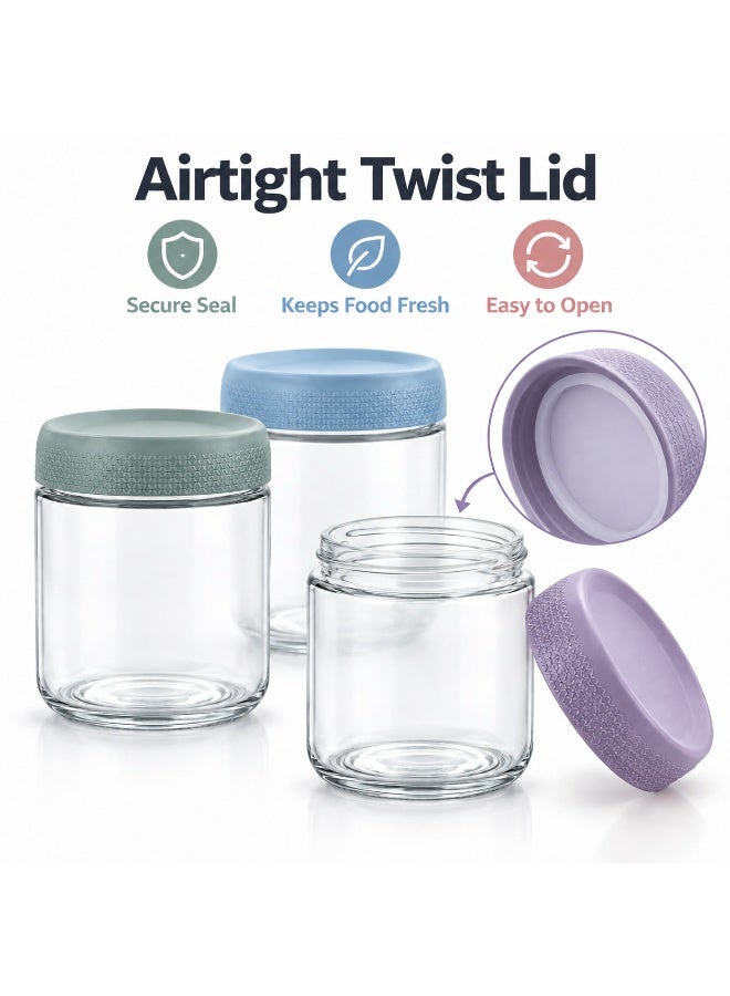 PTTIMFFM 4 PCS Glass Storage Jars Set, Food Storage Containers with Textured Twist Lids, Clear Glass Kitchen Canisters for Coffee Oats Nuts Snacks, Airtight Storage Jars for Pantry Organization and Daily Use - Image 3