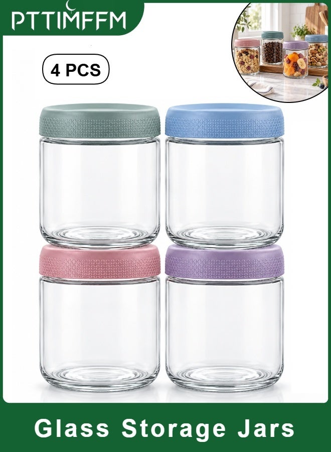 PTTIMFFM 4 PCS Glass Storage Jars Set, Food Storage Containers with Textured Twist Lids, Clear Glass Kitchen Canisters for Coffee Oats Nuts Snacks, Airtight Storage Jars for Pantry Organization and Daily Use - Image 1