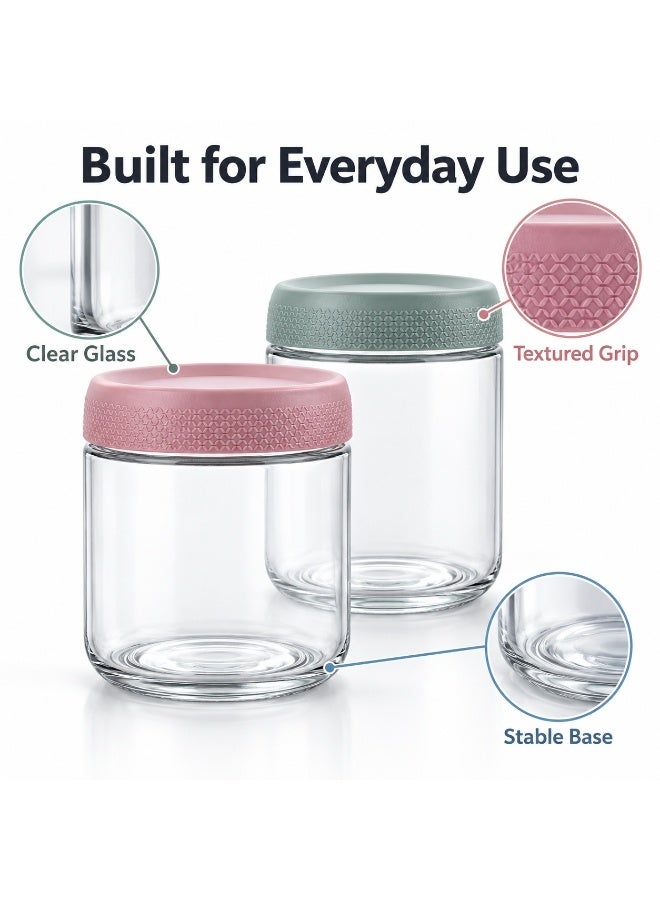 PTTIMFFM 4 PCS Glass Storage Jars Set, Food Storage Containers with Textured Twist Lids, Clear Glass Kitchen Canisters for Coffee Oats Nuts Snacks, Airtight Storage Jars for Pantry Organization and Daily Use - Image 5