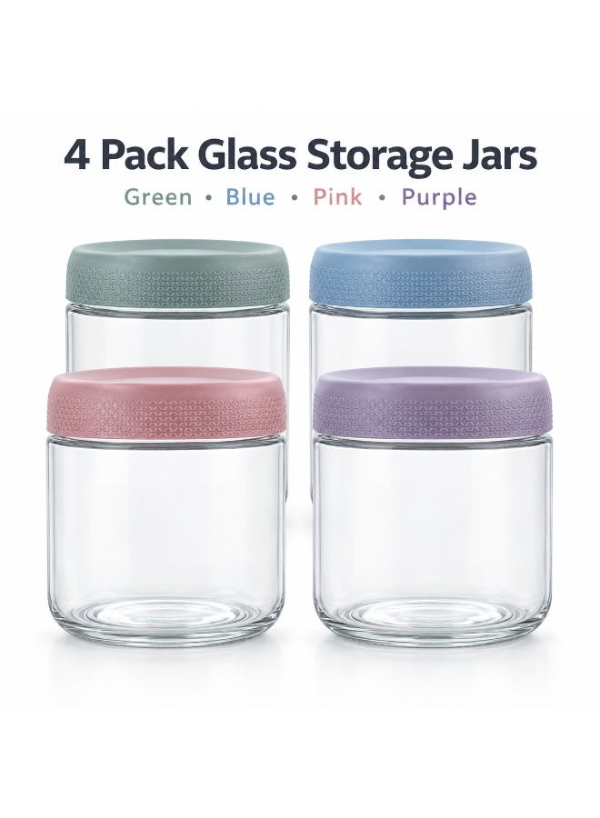 PTTIMFFM 4 PCS Glass Storage Jars Set, Food Storage Containers with Textured Twist Lids, Clear Glass Kitchen Canisters for Coffee Oats Nuts Snacks, Airtight Storage Jars for Pantry Organization and Daily Use - Image 2
