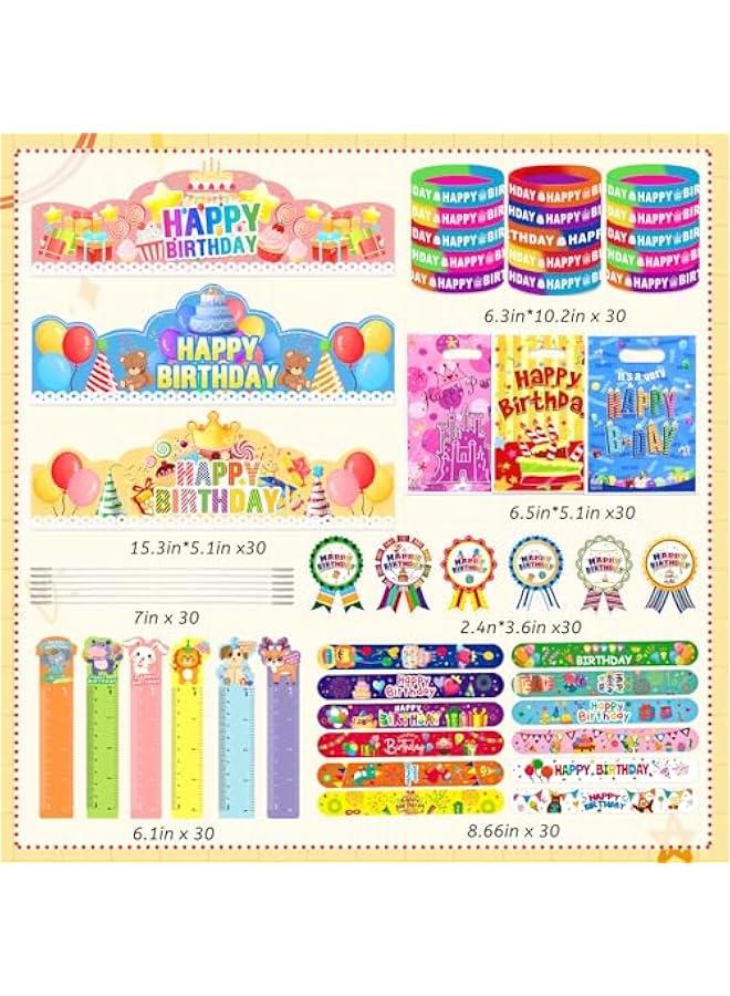 Arabest 210Pcs Happy Birthday Kits for Kids Classroom, Birthday Crowns for Kids Classroom with Hats, Rulers, Badge Stickers, Bracelets, Party Bags for School Teacher Classroom Party Supplies  - Image 2