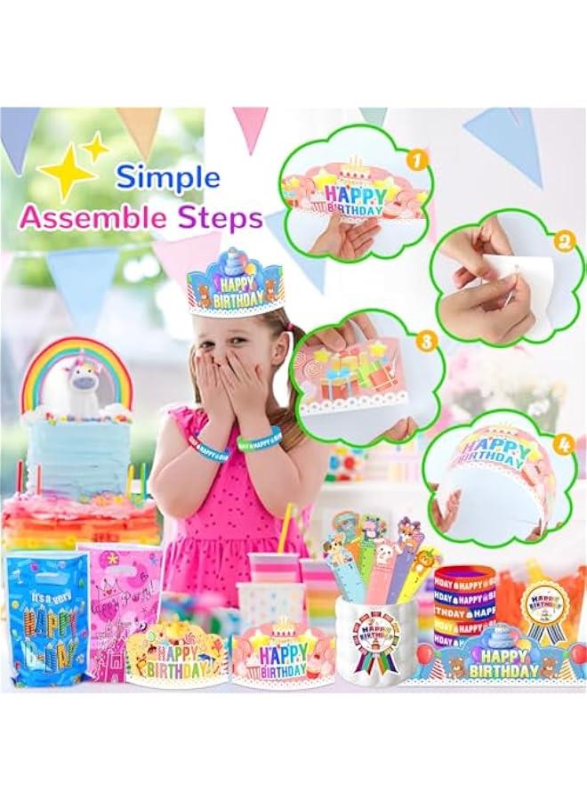 Arabest 210Pcs Happy Birthday Kits for Kids Classroom, Birthday Crowns for Kids Classroom with Hats, Rulers, Badge Stickers, Bracelets, Party Bags for School Teacher Classroom Party Supplies  - Image 3