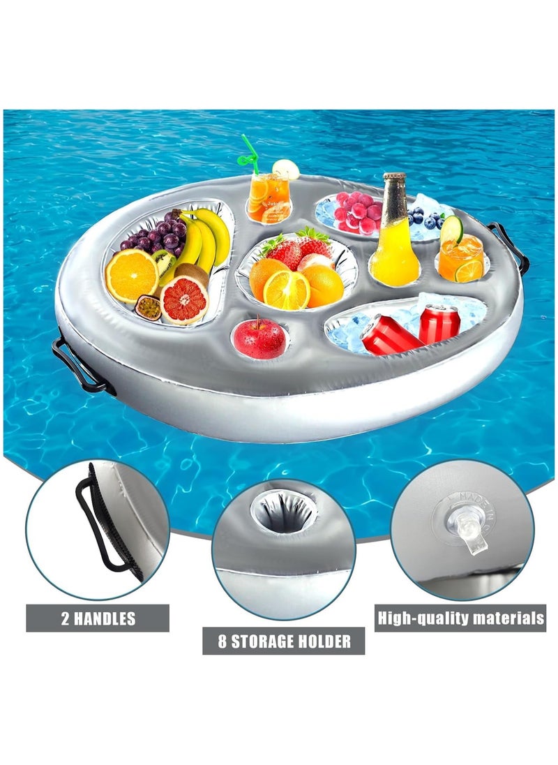 Inflatable Floating Drink Holder, Swimming Pool Drink Holder Float, 8 Holes Tub Drink Holder Float for Swimming Pools, Beach, Spa & Hot Tub (Silvery)