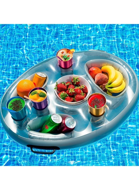 Inflatable Floating Drink Holder, Swimming Pool Drink Holder Float, 8 Holes Tub Drink Holder Float for Swimming Pools, Beach, Spa & Hot Tub (Silvery)