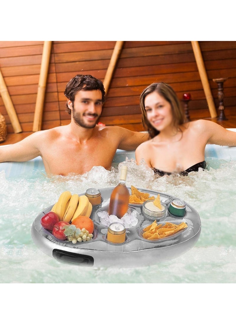 Inflatable Floating Drink Holder, Swimming Pool Drink Holder Float, 8 Holes Tub Drink Holder Float for Swimming Pools, Beach, Spa & Hot Tub (Silvery)